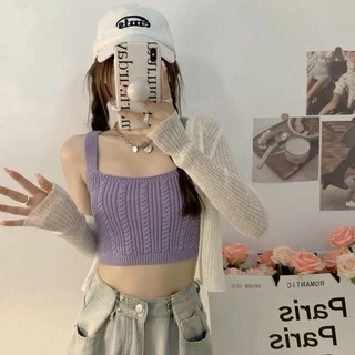 ส่งทันที Cici(NO. 44125) เสื้อครอปTOPไหมพรมสายเดี่ยวทอลาย สีสันสดใสแมทกับกางเกง กระโปรงได้สุด น่ารักเป็นsocuteมากๆ