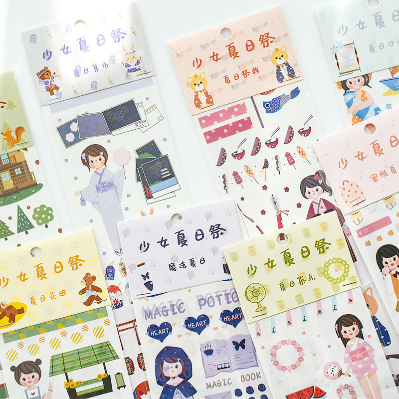 สติกเกอร์สาวกิโมโนสติกเกอร์ตกแต่งการ์ตูนน่ารัก 8 สไตล์ DIY สติ๊กเกอร์ตกแต่งไดอารี่