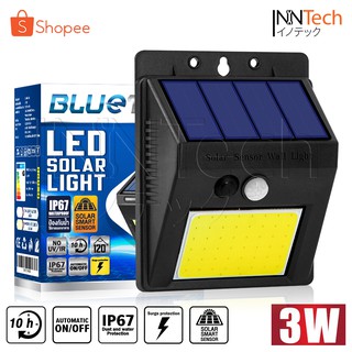 Bluetech ไฟติดผนัง ไฟโซล่าเซลล์ Solar Cell COB LED รุ่นใหม่ 3-6 วัตต์ Motion Sensor กันน้ำ สว่างกว่าเดิม รับประกัน 1ปี