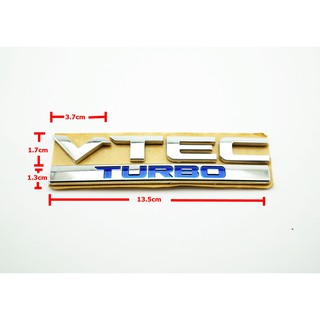 ป้ายโลโก้ท้าย VTEC TURBO พลาสติกสีโครเมี่ยม ขนาด 13.5x4.0cm สำหรับติดท้าย HONDA ติดตั้งด้วยเทปกาวสองหน้าด้านหลัง