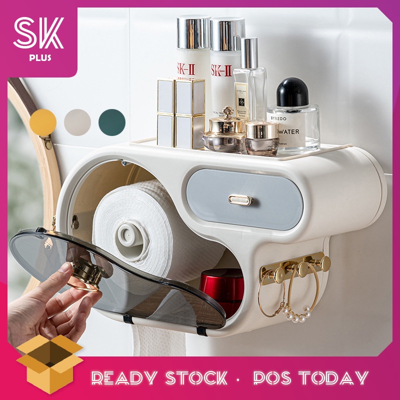 SKPLUS เครื่องจ่ายม้วนกระดาษชําระในห้องน้ําติดผนังกันน้ําพร้อมที่เก็บ