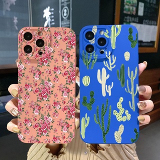 เคสโทรศัพท์มือถือ ขอบสี่เหลี่ยม ป้องกันเต็มเลนส์ ลายกระบองเพชร ดอกไม้ สําหรับ Samsung Galaxy A33 A53 A73 5G A32 A52S A72 A31 A41 A71