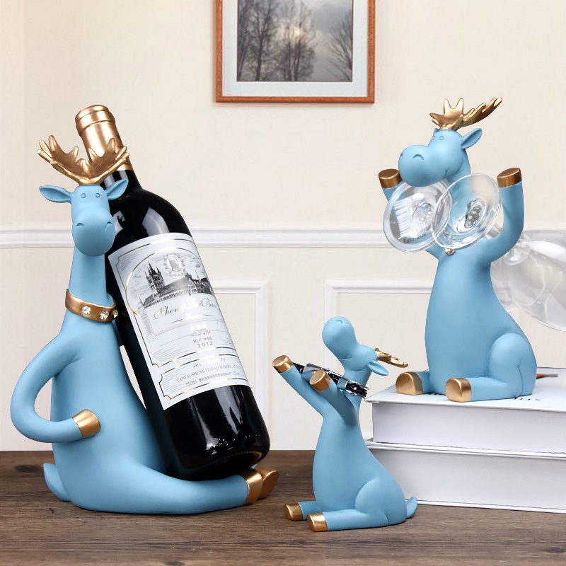 3pcsset Elk Wine Racks Beer Holder Deer Miniature Figurines Standing Whiskey Red Wine Bottle