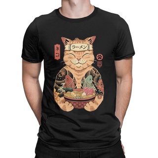 เสื้อยืดแขนสั้น พิมพ์ลาย Catana Ramen Catana Cats Samurai Tattoo สไตล์ญี่ปุ่น