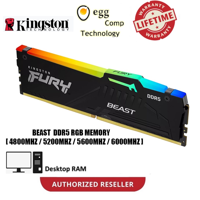 Kingston FURY Beast DDR5 RGB หน่วยความจําสําหรับเล่นเกมเดสก์ท็อป RAM - 4800MHZ / 5200MHZ / 5600MHZ /