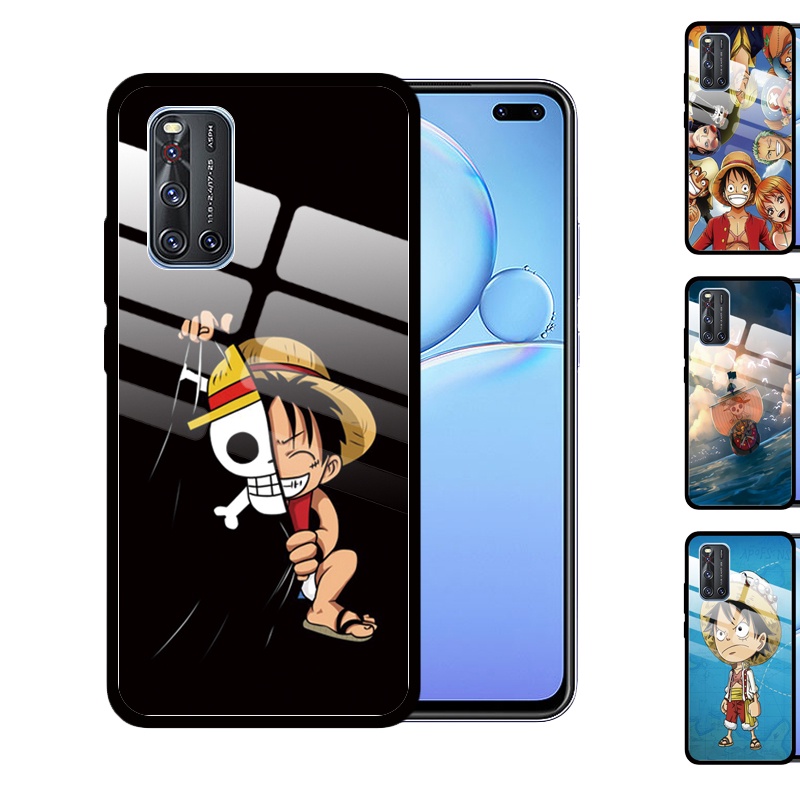 VIVO V21 5G V19 V20 SE V17 Pro V15 V7 Plus S1 Pro One Piece Luffy Tempered Glass Cover Anti-Scratch Phone Case