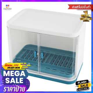 ชั้นคว่ำจานพลาสติก1ชั้นฝาใส ฟ้า/ขาว KECHPLASTIC DISH DRAINER WITH COVER KECH 19110602