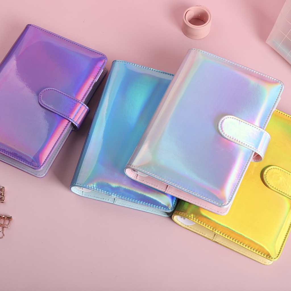 A5/A6 Holographic Laser Leather Loose Leaf Refill 6 Ring Notebook Cover Spiral Binder Planner