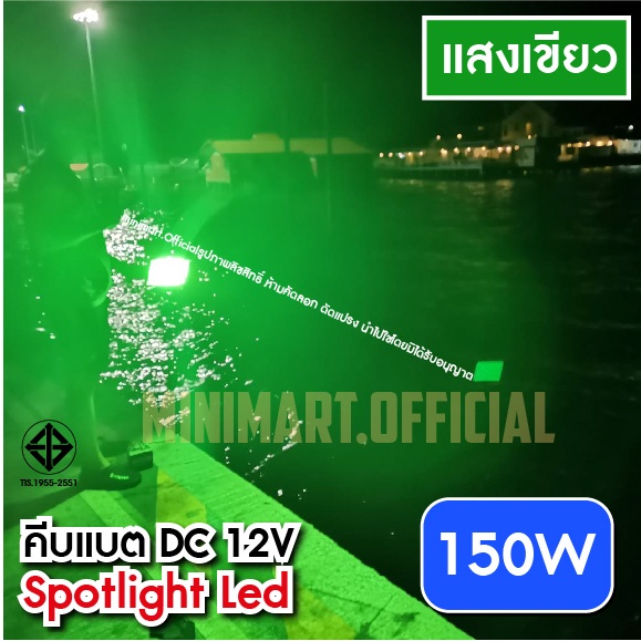 ไฟตกหมึก ไฟล่อหมึก สปอร์ตไลท์ แสงเขียว LED 185W 350W 450Wจุ่มน้ำ สปอตไลท์ คีบแบต ไฟ 12V Spotlight LED มี มอก.