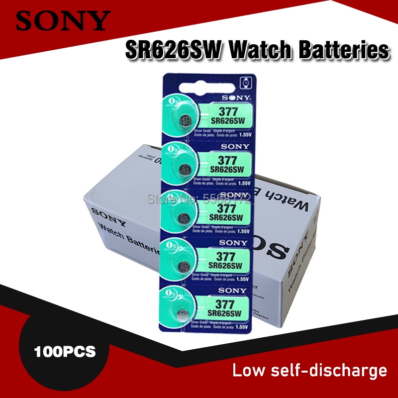 100pcs Sony 100% Original 377 SR626SW SR626 AG4 1.55V Silver Oxide Watch Battery SR626SW 377 Button 