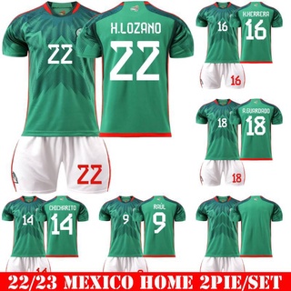 เสื้อกีฬาแขนสั้น ลายทีมชาติฟุตบอล Mexico Chicharito Raul Herrera Lozano Guardado 22-23 ชุด 2 ชิ้น ต่อชุด