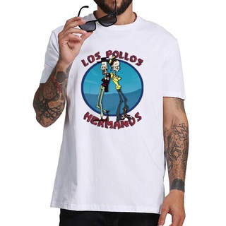 ผ้าฝ้ายคอกลมเสื้อยืดลําลอง แขนสั้น พิมพ์ลาย Breaking Bad LOS POLLOS Hermanos สีขาว แฟชั่นสําหรับผู้ชายfrom S-4XL