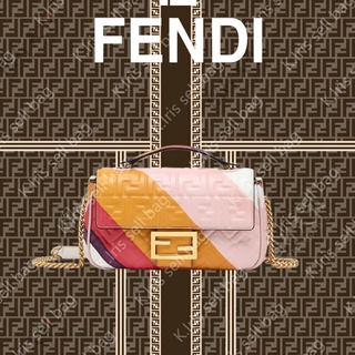 FENDI/ Baguette กระเป๋าโซ่ขนาดกลาง กระเป๋าหนังพิมพ์ลายสี/ กระเป๋าสะพายข้าง