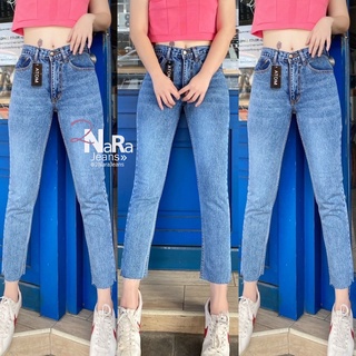 2NaraJeans กางเกงยีนส์ ทรงบอยเฟรน ผญ วินเทจ เอวสูง ปลายตัด ผ้าไม่ยืด สียีนส์สโนวฟอก