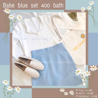 babe blue set 🦋 เสื้อครอปแขนยาวติดกระดุมมาพร้อมกับกระโปรงทรงเอ