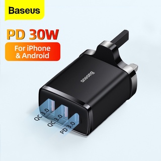 Baseus ที่ชาร์จ USB 20W 30W ปลั๊ก EU US UK Type C Dual USB QC3.0 PD3.0 สําหรับ iphone 12 Samsung Xiaomi