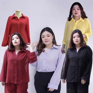 เสื้อผ้าสาวอวบ   เสื้อเชิ้ตแขนยาว ผ้าชีฟอง ซีทรู PLUSSIZE  (XL-3XXL)อก38-54" งานสวยหรูดูดี