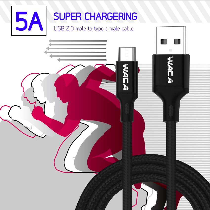 WACA สายชาร์จ Type C ไนล่อนถัก 5A USB Type-C แบบชาร์จเร็ว OPPO,Huawei P30,P20 Pro,Mate 20 Pro,P20,Ho