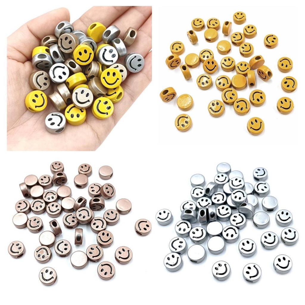 ลูกปัดอะคริลิค รูปไข่ หน้ายิ้ม หลวม สําหรับทําเครื่องประดับ DIY จํานวน 10 ชิ้น