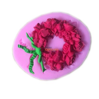 พิมพ์ซิลิโคน รูปพวงมาลัยดอกกุหลาบ ดอกไม้ ทำช็อคโกแลต ฟองดอง ตกแต่งเค้ก