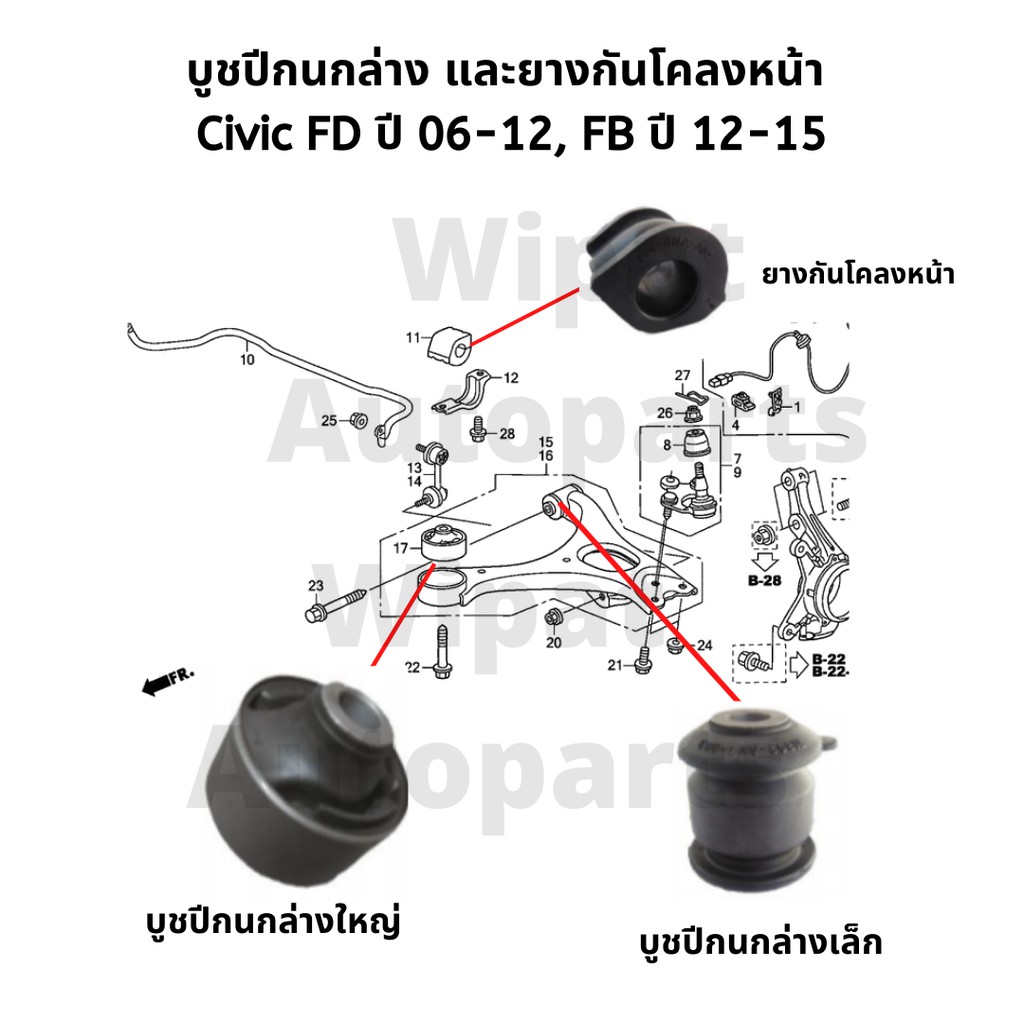 Rbi บูทปีกนก บู๊ชปีกนก บูชปีกนก และยางกันโคลงหน้า Civic FD ปี 06-12 , Civic FB ปี 12-16