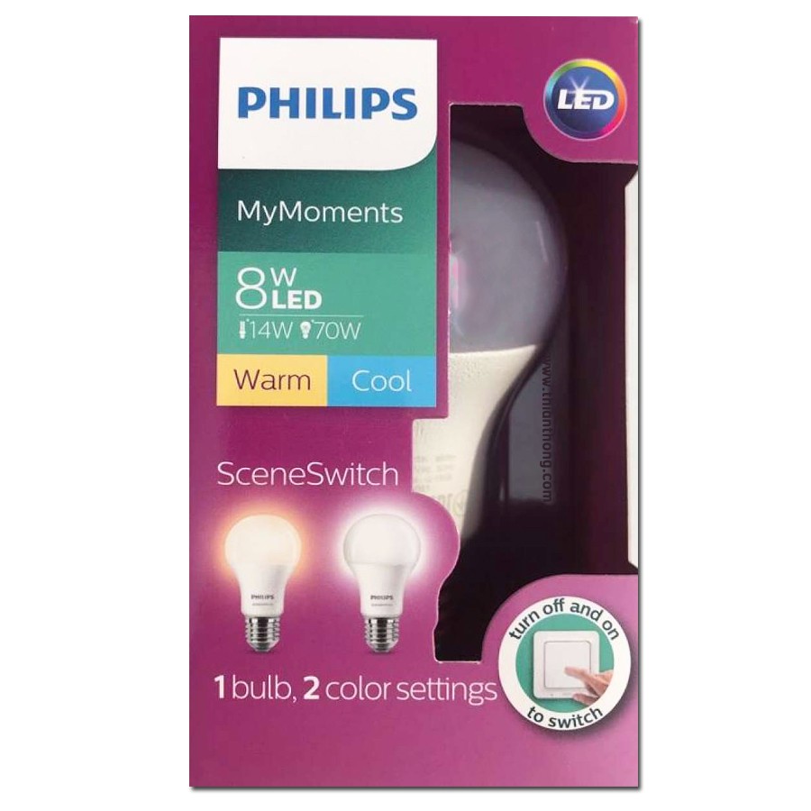 Philips หลอดไฟฟิลิปส์ LED Bulb Scene Switch 8W เปลี่ยนแสงได้ Daylight- Warm White