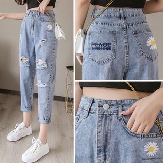 Sweet 🍒พร้อมส่ง กางเกงยีนส์มาใหม่👖 สตรีแนวสไตล์เกาหลี ทรงขากระบอก ขาดเล็กน้อย เนื้อผ้าดีระบายอากาศใส่สบาย牛仔อาทิตย์8099