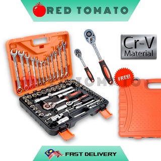 RED TOMATO Original 61pcs 82pcs CrV Combination Socket Wrench Ratchet Spanner Tools Set Box  Car Motor Spark Engine 汽车工具