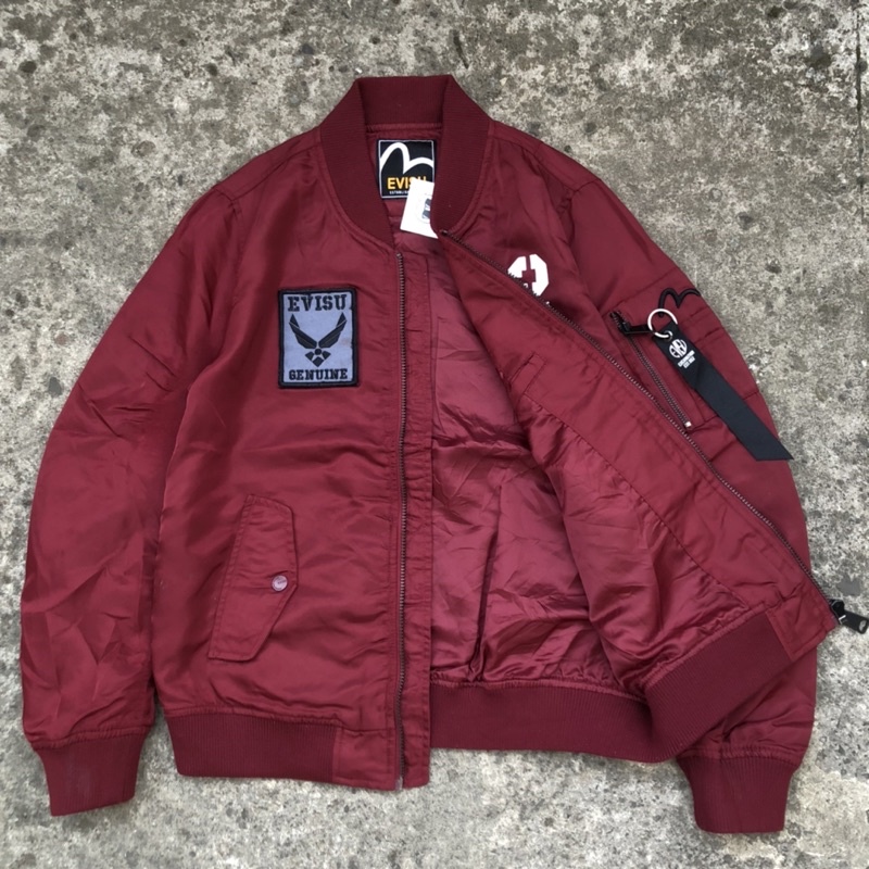 Merah Bomber Jacket Evisu ของแท้ - สีน้ําตาลแดง