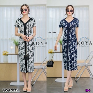 MM17835 เดรสยาวผ้ายืด พิมลายกราฟฟิก long dress stretch fabric Graphic print..