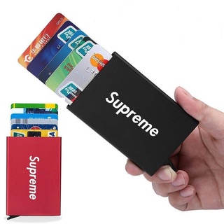 Supreme ใหม่ กระเป๋าสตางค์ อะลูมิเนียม โลหะ ทรงสลิม สําหรับใส่บัตรเครดิต เหรียญ บัตรประจําตัวประชาชน