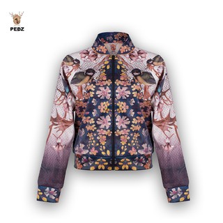 PEDZ Floral Bird with Zinnia Jacket แจ๊คเก็ตไหมซาตินพิมพ์ลายดอกไม้นกและซินเนี่ย