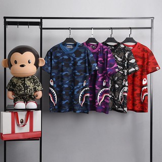 เด็กชายและเด็กหญิงฮิปฮอป T Bape พรางแขนสั้นด้านฉลามปาก s tarry กลางคืนแสงคลาสสิกเสื้อยืดพื้นฐาน A อาบน้ำ Ape สั้น T RC