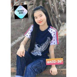 เสื้อยืดแนววินเทจเสื้อยืดคอกลมแต่งแถบตรงแขนพิมพ์ลายดาวงานมาใหม่กำลังฮิตในหมู่วัยรุ่นผ้าคอตตอน