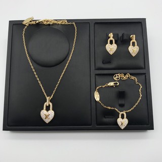 Fashion Retro Brass Lock Heart Necklace Bracelet Earnail Jewelry Trend