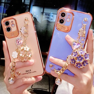 เคสโทรศัพท์มือถือแบบนิ่ม TPU ลายดอกไม้ ประดับเพชร 6D พร้อมสายคล้องมือ สําหรับ Samsung Galaxy S23 A14 A54 A34 A13 A23 4G A33 A53 A73 5G S22 Plus S21 FE S20 Ultra