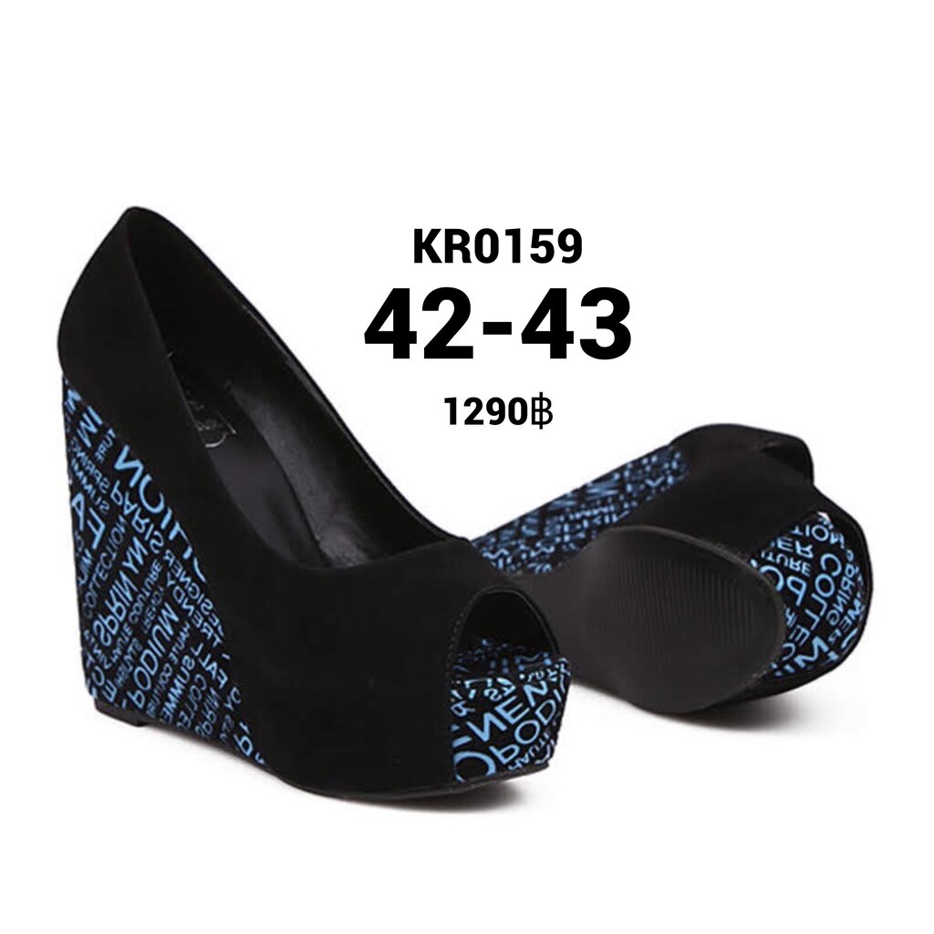 รองเท้าไซส์ใหญ่ 42 Alphabet Velvet Black คัชชูส้นเตารีดไซส์ใหญ่ สีดำ CHOWY KR0159