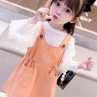 ✨lovekids✨กระโปรงสายเอี๊ยมเด็กผู้หญิง 2021 ชุดเด็กใหม่ เด็กผู้หญิง ชุดเจ้าหญิงสีทึบทันสมัย