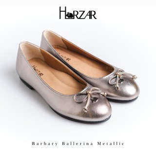 ส่งฟรี!! Horzar รองเท้าหนังแกะ ส้นแบน ทรงบัลเล่ต์ รุ่น Barbary Ballerina สี Blackening