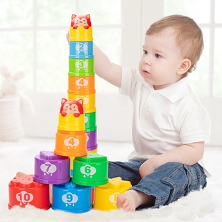 ของเล่น Jenga Cup ของเล่นเด็กทารกชุดถ้วย Rainbow Tower Ring แหวนสายรุ้งของเล่นการเรียนรู้การศึกษา Toys