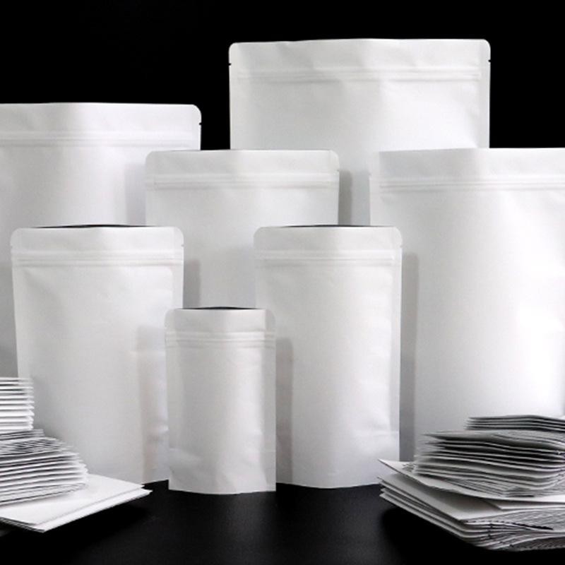 ถุงกระดาษคราฟท์ สีขาว (1 ชิ้น) ถุงซิปล็อค ฟิล์มอลูมิเนียมฟอยล์ด้านใน รองรับตัวเอง ถุงอาหาร ถุงชา ผลไม้แห้ง แพ็กเกจ