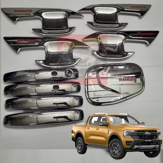 ถ้วยรองมือเปิด / มือจับ / ฝาถัง โครเมี่ยม โลโก้แดง ฟอร์ด เรนเจอร์ Ford Ranger ปี 2022 รุ่น /4 ประตู WT/SPORT/XLT