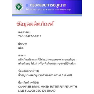 น้ำกัญชาอัญชันมะนาว ตรา DEK420 250มล
