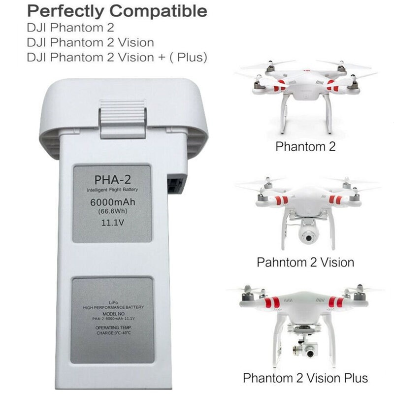 ❤11.1V 6000mAh Li-polymer Drone, Battery with Battery Lights, Compatible for Phantom 2, Phantom 2 Vi