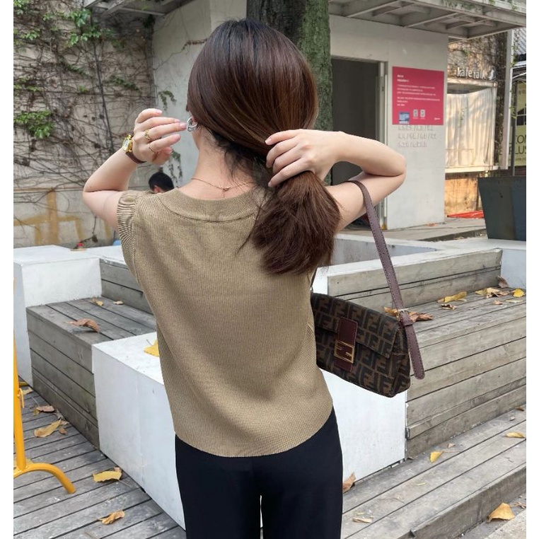 ✘☎Ey_official💫JN021/3026#เสื้แขนกุดคอVแบบด้านหน้าสั้นหลังยาว สไตล์เรียบง่าย🔥