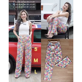 🌝ลด60฿ ใส่โค้ด PAJANOV🌝🌷New Zr floral pants🌷 กางเกงผ้าพิมพ์ลายดอก งานชนช้อปซารา ผ้าสวยมาก ลายชัด