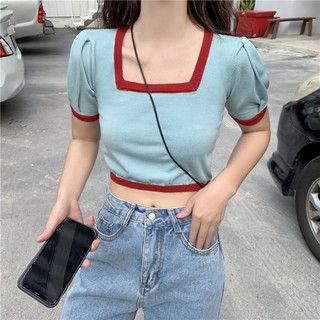 พร้อมส่ง(C1397)🌸Lucy crop tee เสื้อครอปคอเหลี่ยม มี3สี