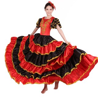 ผู้หญิงสีแดงสเปน Flamenco ชุดสวิงใหญ่ Maxi ชุดวันเกิดชุดเต้นรำท้อง