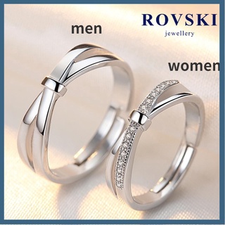 Rovski พร้อมส่ง แหวนชุบเงิน 925 ประดับโบว์ สไตล์เกาหลี สร้างสรรค์ เครื่องประดับแฟชั่น สําหรับผู้ชายและผู้หญิง