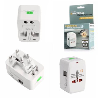 ปลั๊กไฟ Universal Travel Adaptor USB 2 port ALL IN ONE หัวแปลงปลั๊กทั้วโลก